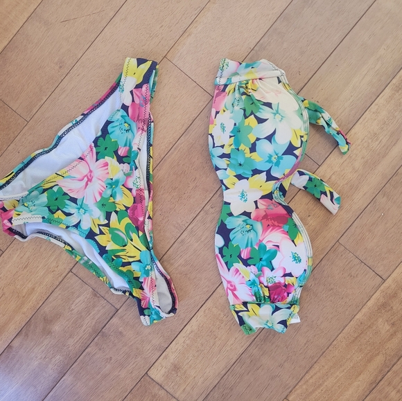 Floral Bandeau Bikini Set Strapless Top & Hipster Bottoms Size M - Picture 6 of 6
